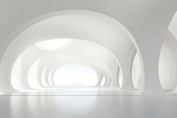 Abstract architecture background, futuristic white arched interior 3d render