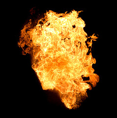 Flame blast, fire isolated on black background 