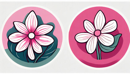 Fototapeta premium cartoon White hand drawn flower on pink circle signs isolated on white background vector. Cute wall art decoration.
