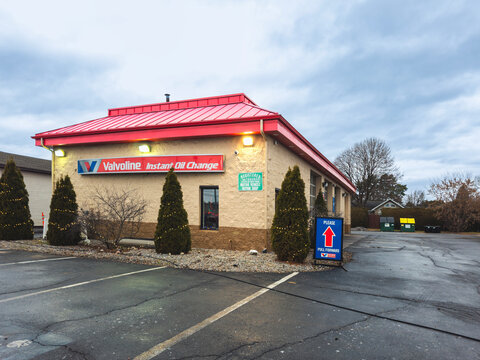 Rome, NY - Dec 17, 2023: Valvoline Instant Oil Change location. This store is part of a quick service chain that provides oil changes and other routine maintenance services for vehicles.