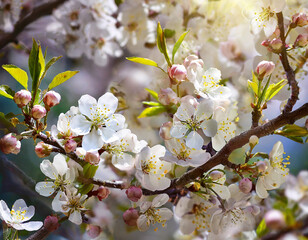 Fototapeta premium floral background_ blooming spring cherry branch, apricot and apple tree