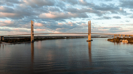 Sunrise view of the Dames Point Bridge in Jacksonville, Florida.