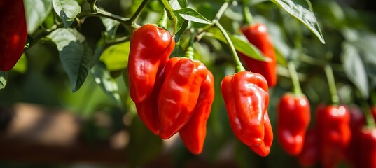 Vibrant bell paprika harvest growing on a sun kissed open plantation, on a delightful summer day.