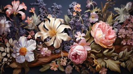 A painting of a bunch of flowers on a wall