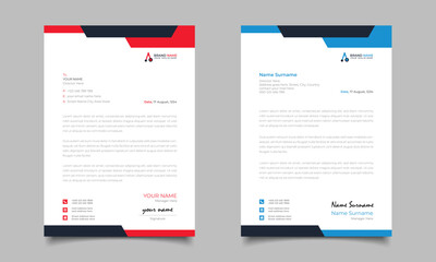 Red And Blue Modern Business Letterhead Simple clean Template Designrhead Template Design - obrazy, fototapety, plakaty