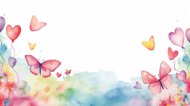 A watercolor painting of butterflies and flowers