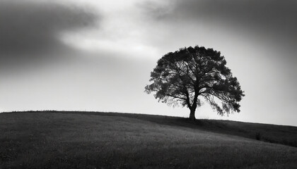 Obraz premium Minimalist photo of black and white and silhouetted lonely tree