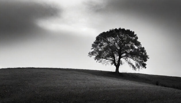 Minimalist photo of black and white and silhouetted lonely tree