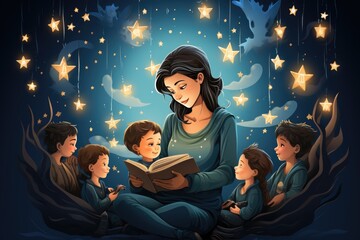 A sleep training and finding comfort with the help of the consultants. The sleep consultants are shown as guiding lights, providing knowledge and support through educational materials.