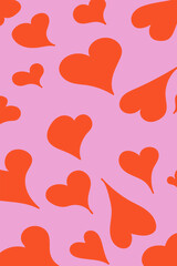Red love heart seamless pattern illustration on pink background. Romantic background print.