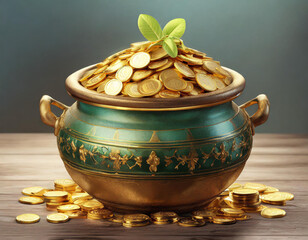 Pot of gold isolated on white background. 3D illustration
