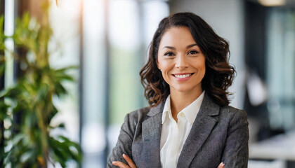 Obraz premium Portrait of a professional woman in a suit. Business woman standing in an office
