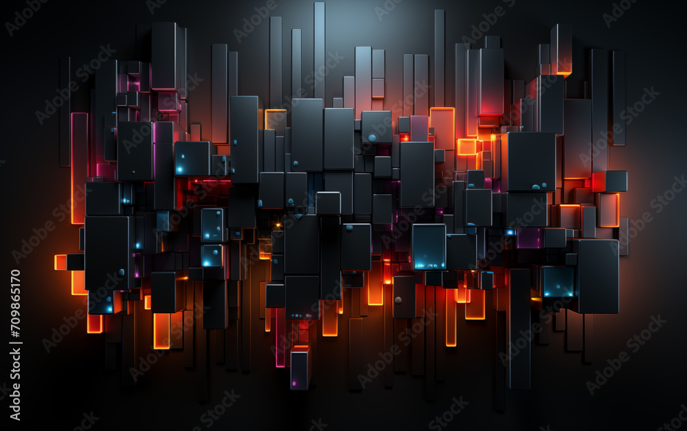 Wall mural neon color abstract squares background,created with generative ai tecnology.