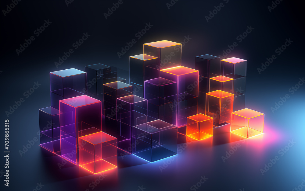 Wall mural neon color abstract squares background,created with generative ai tecnology.
