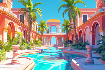 Game background 3d stylish architecture illustration