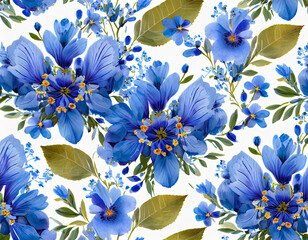 seamless floral pattern - blue flowers on a white background