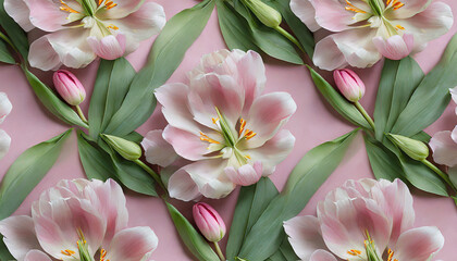 seamless floral pattern with beautiful pink tulip flower_ top view