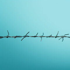 Minimalistic illustration of barbed wire representing stress, turquoise shades created with Generative Ai - obrazy, fototapety, plakaty