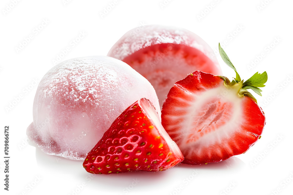 Wall mural pink strawberry mochi japanese dessert isolated on white background - Wall murals