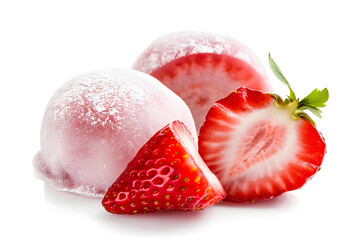 Pink strawberry Mochi Japanese dessert isolated on white background