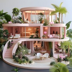 Luxury pink mansion in barbie style.