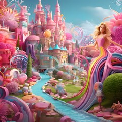 Rainbow colorful land with dominance of pink in Barbie style.