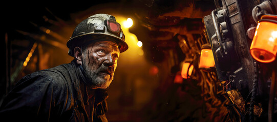 Hard hat professional: Dramatic image of a coal miner with a helmet.