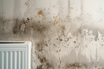 Hygiene concern: Musty patterns on a weathered wall, posing allergy risks.