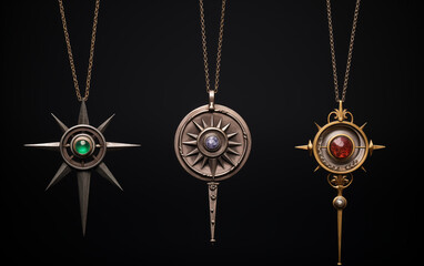 Metal compass pendant,created with Generative AI tecnology.
