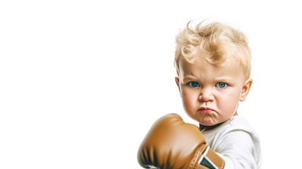 Boxer toddler fighting,transparent background.ai generative
