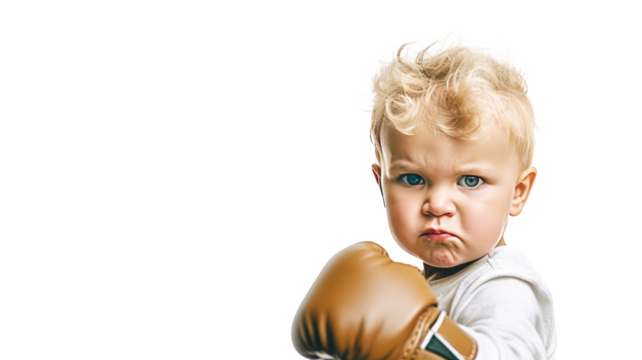 Boxer toddler fighting,transparent background.ai generative