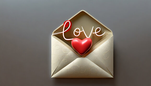 3D envelope outline with a heart with the inscription love