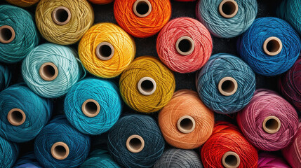 Closeup of colourful cotton reels for sewing machines