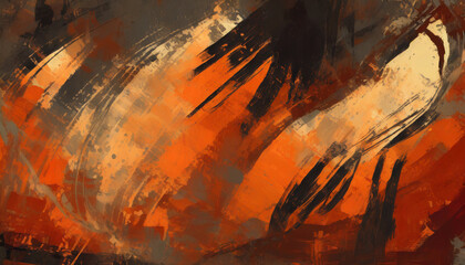 Abstract, worn, digitally painted vintage background in warm dark colors - brown, orange, black