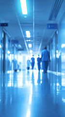 Medical blurred blue hospital background with space for text. Copy space
