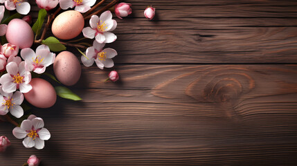 Obraz na płótnie Canvas Easter background. The association of Easter comes from the eggs in the background. There are wooden elements.