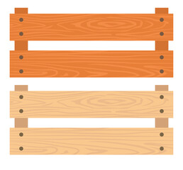 Wooden boxes for vegetables or fruits. Vector clipart isolated on white background.