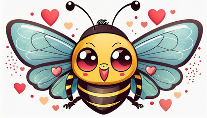 Bee cartoon with heart dot line icon sign isolated on white background vector.