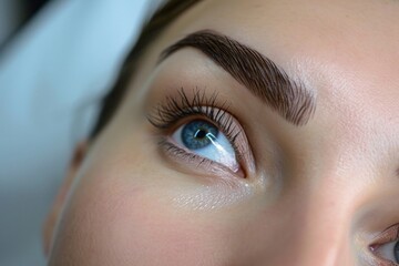 A young woman undergoes a permanent eyebrow makeup procedure