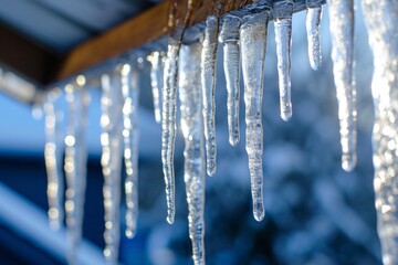 Icicles hanging from the house and dripping