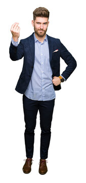 Young handsome bussines man Doing Italian gesture with hand and fingers confident expression