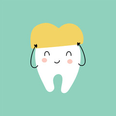 Dental crown icon vector illustration. Dentist line icon. Healthy Tooth fairy. Concept of medical cabinet, children dentistry.