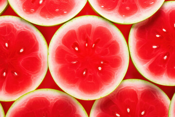 Vibrant Watermelon Halves on Red Background