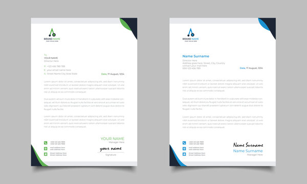 Green And Blue Modern Business Letterhead Simple clean Template Design