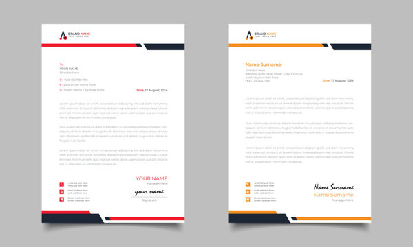 Red And Yellow Modern Business Letterhead Simple clean Template Design