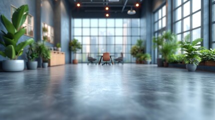 An empty open office with blurred bokeh. An abstract background for an interior design.