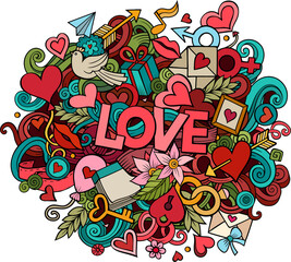 Doodle cartoon word Love
