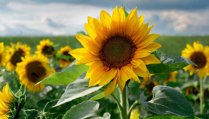 Enchanting sunflower pattern_ blooming flower in a green field_ close-up
