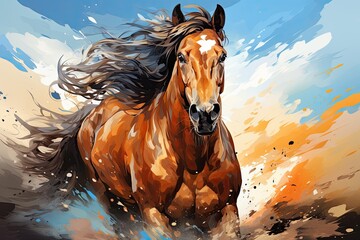 beautiful horse running fast through a meadow close-up, Generative AI - obrazy, fototapety, plakaty