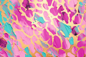 Fototapeta na wymiar Abstract painting, pink, mint and gold. Cheetahs pattern style.